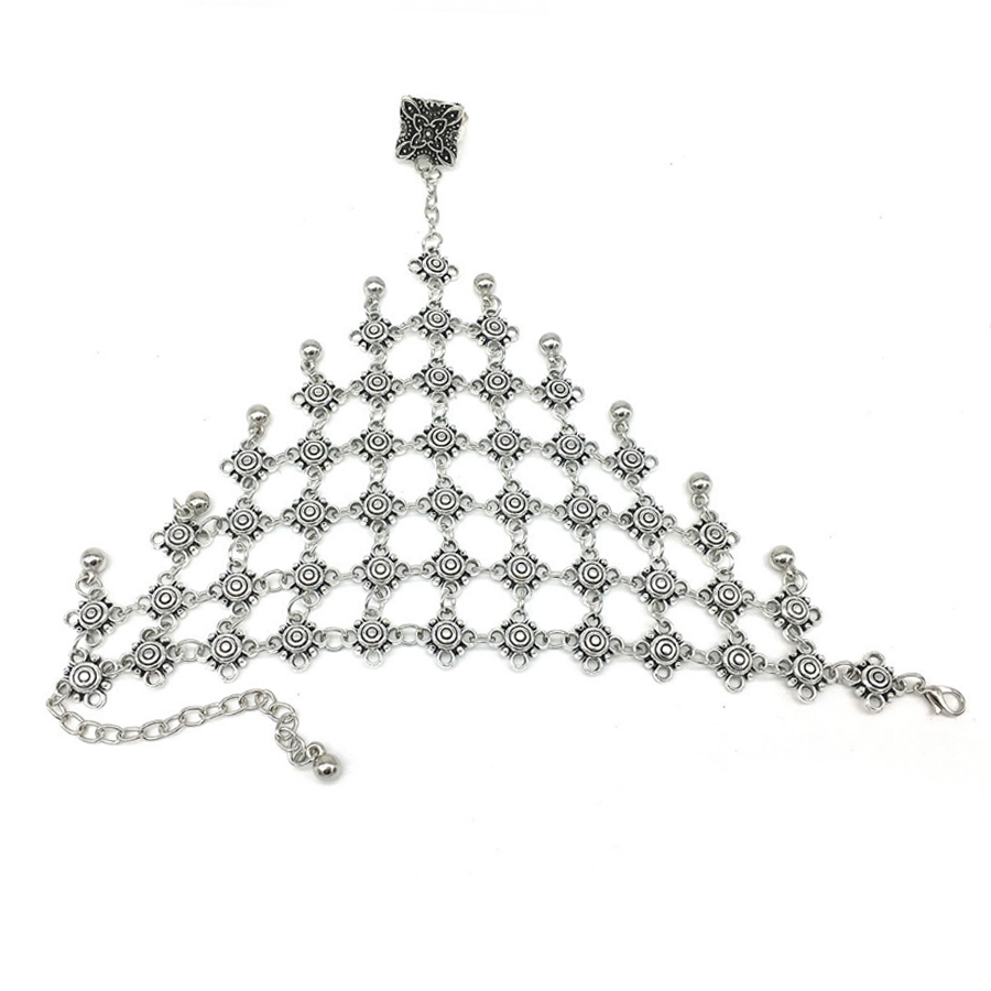 Bohemian Vintage Finger chain Bracelet Silver color Reticular Chains Small Bells Bracelets Bangles Indian Jewelry for Women Gift