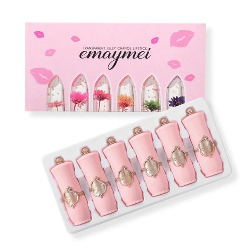 make up 6pcs Lipstick Set Flower Jelly Crystal Clear Long Lasting Lips Color Change Pink lip gloss Cosmetics 240621