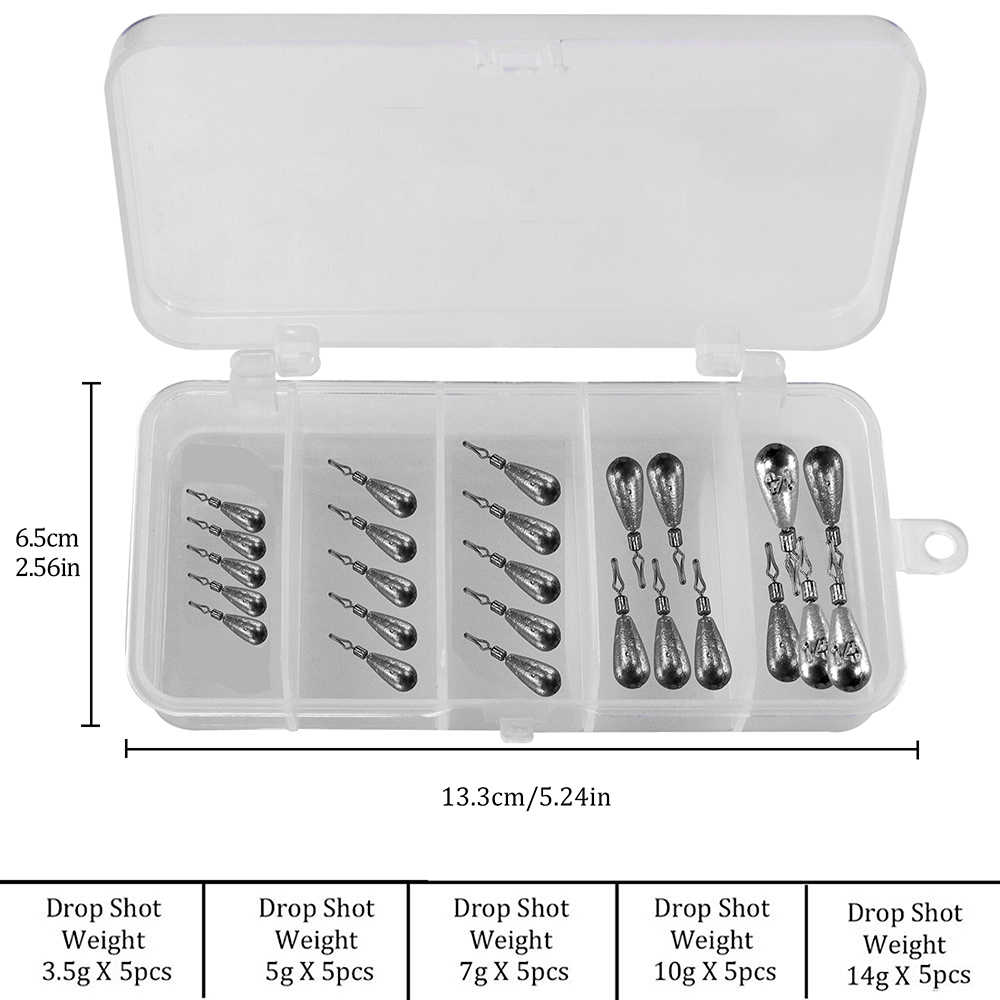 25Pcs/Box Bar/Tear Drop Shot Fishing Sinker 3.5g 5g 7g 10g 14g Bullet Weight Carp Bass Fishing Accessories Pesca Tackle