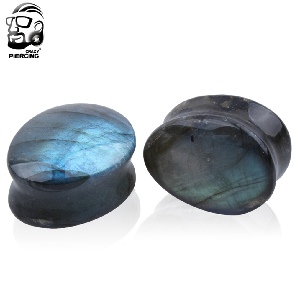Organic Labradorite Stone Ear Plugs Tunnels Flesh Double Flared Ear Gauges Expander Teardrop Piercing Oreja Labret Body Jewelry