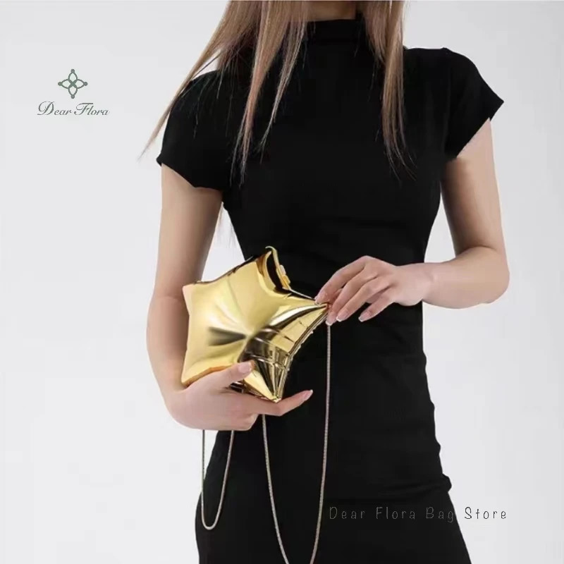 Fashion acrylic pentagonal star shoulder bag designer new womens luxury cross body bag silver evening party clutch bag 240623