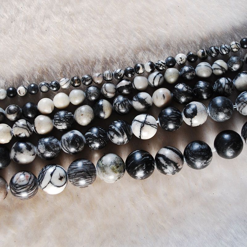 Natural White Black Web Zebra Jasper Stone Beads For Necklace Bracelet Charm Jewelry Making Diy Round Spacer Beads