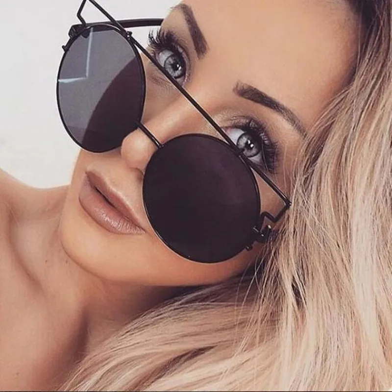 Retro Oversized Round Sunglasses Trend Metal Frames Big Round Eyewear Red Mirror Sun Glasses Female Circle Glass Brand Designer