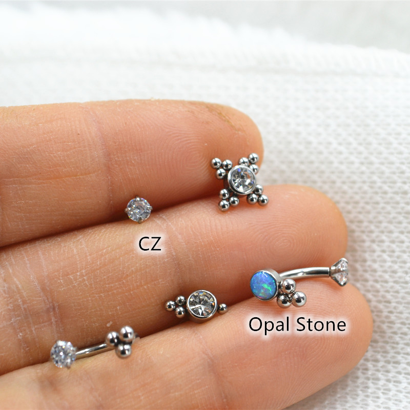 LOT50pcs 16G Body Jewelry Piercing - CZ Opal Internal Thread Lip Labret Studs Ear Ring Rook Helix Bar Eyebrow Nose Piercing New