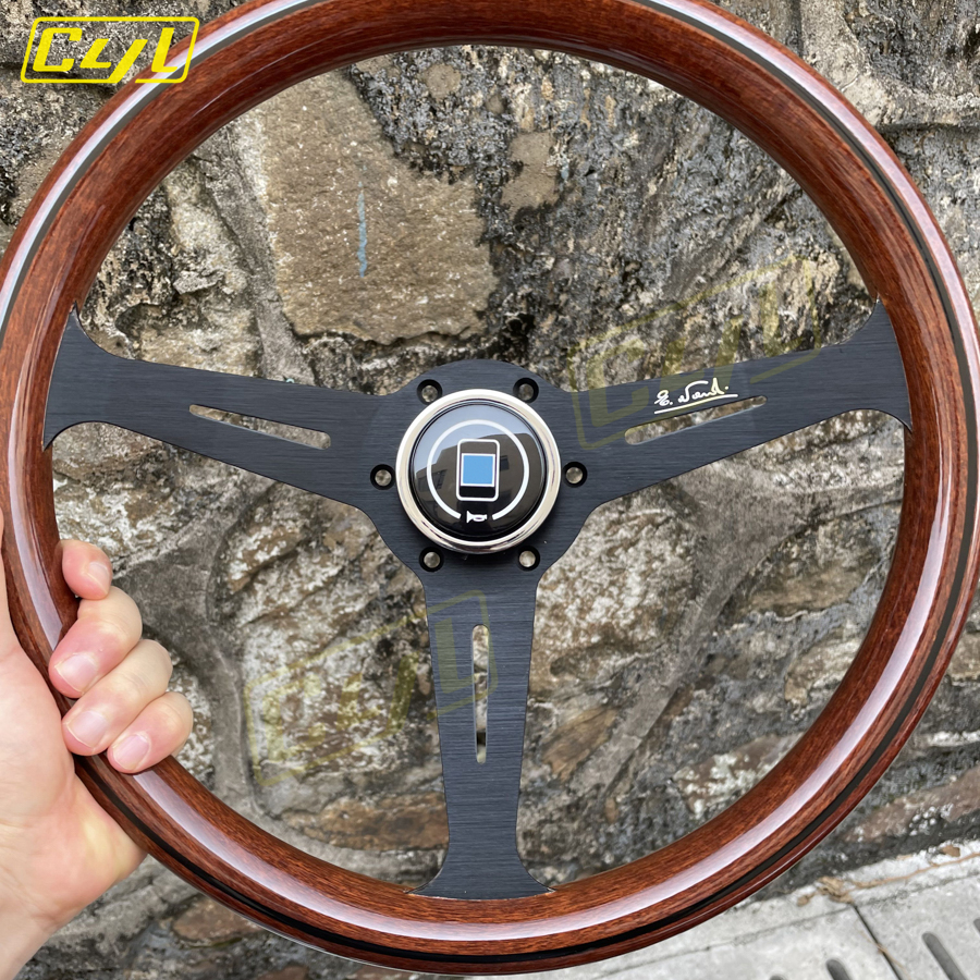 JDM 14inch 358mm Copy Wood Steering Wheel Black Silver Spoke JDM Universal Classic Sports Steering Wheel
