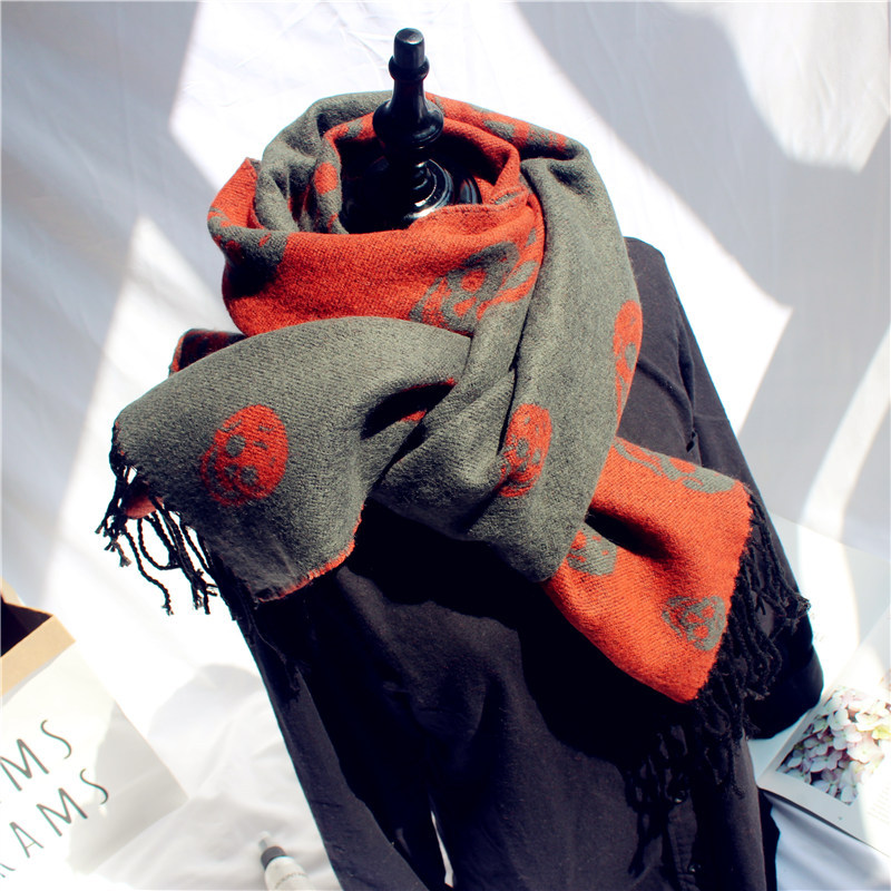 Spring Cashmere Scarf Print Designer Skull Shawls For Women Autumn Knitted Wraps Skeletons Scarves with Tassels Plus Size 210cm