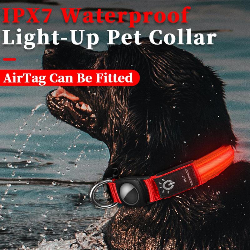 portable Dog Collar Rechargeable For Air-Tag LED Glowing Collar Adjustable Large Dog Night Light Collar Pet Safety Collar
