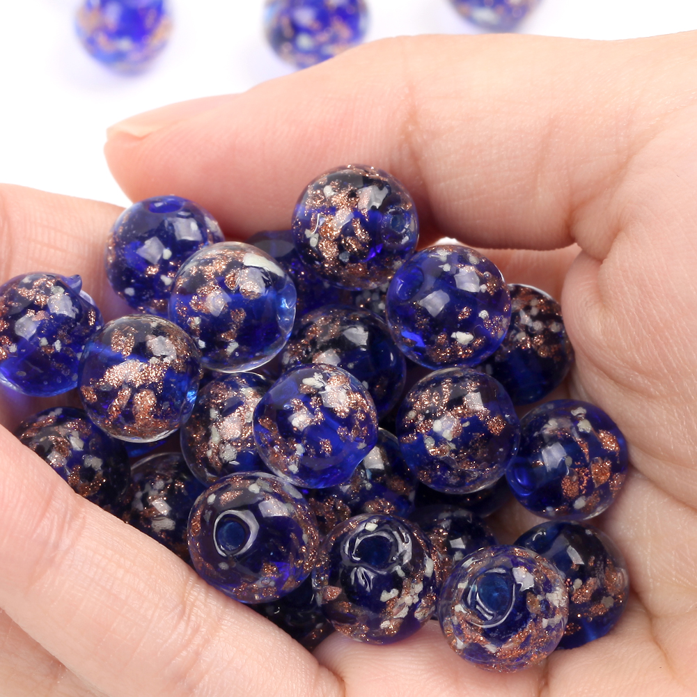 10mm Round Beads 10pcs Blue Luminous Lampwork Glass Spacer Beads for Jewelry Making DIY Bracelets Necklace Crafts Findings