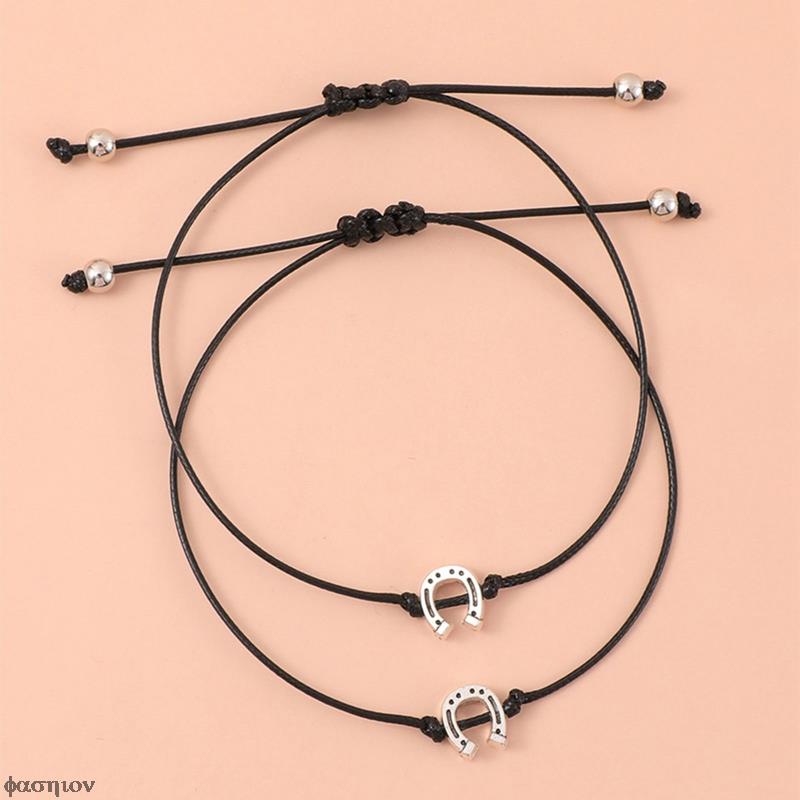 2pcs/set Lucky Horseshoe Red String Horse Hoof Charm Bracelets Adjustable for Women Men Wish Jewelry Couple Lover Christmas Gift