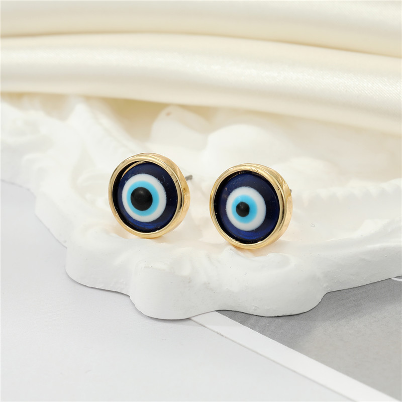 Colored Shiny Evil Eye Stud Earrings For Women's Gift New Simple Round Turkish Blue Eye Pierced Earring Perty Wedding Jewelry