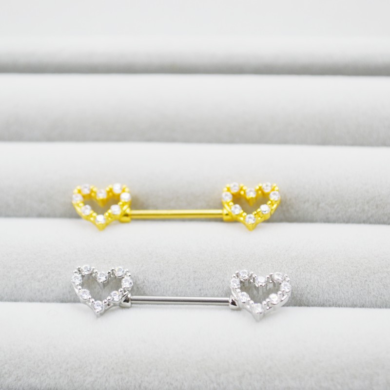 Lot10pcs Body Jewelry Piercing Heart Shine CZ Gems Straight Barbells Nipple Bar Piercing 16G~1.2mmx14MM