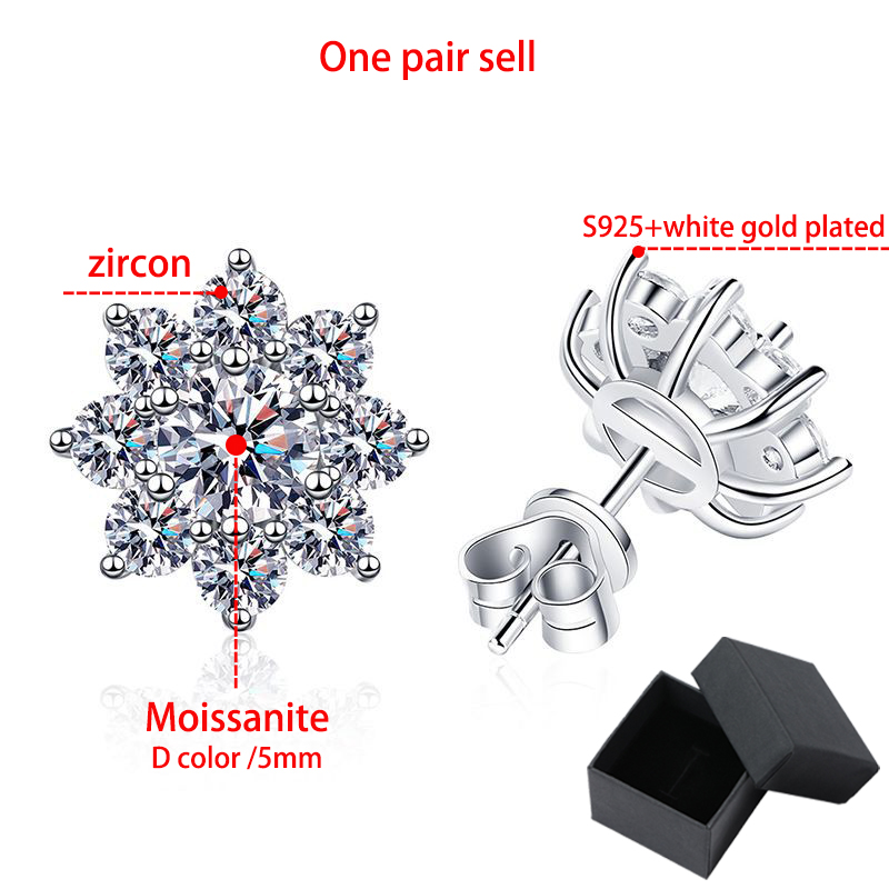 Smyoue 0.3-0.5CT White Gold Certified Moissanite Earring Studs for Women Sparkling Simulated Diamond Jewelry 925 Sterling Silver