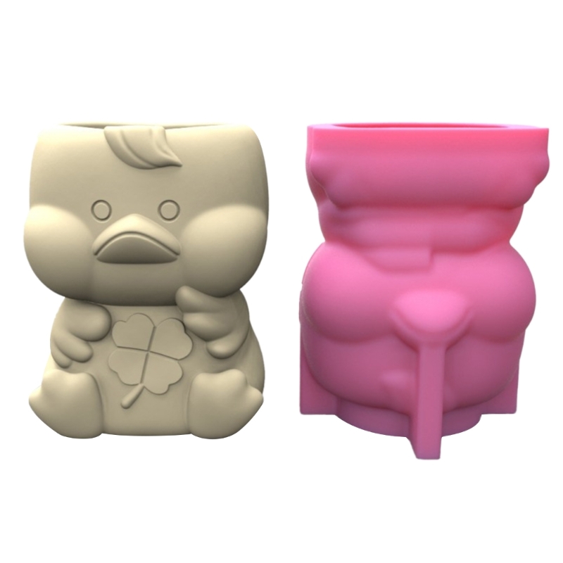 3D Animals Flowerpot Mold Little Bear Duck Flower Pot Silicone Mold DIY Succulent Planter Molds Concrete Candlestick Resin Mould