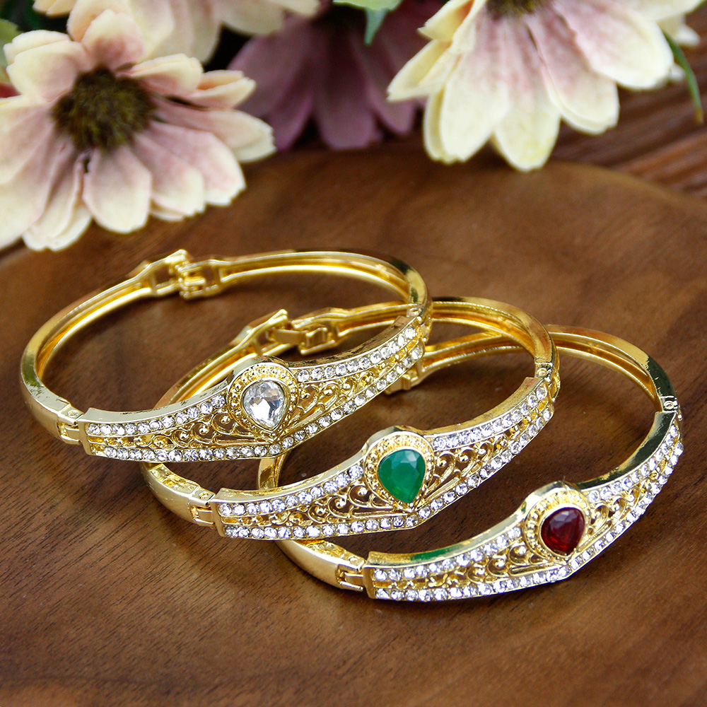 Sunspicems 18k Gold Color Moroccan Crown Bangle Crystal Bracelet For Women Wedding Jewelry Arab Arabesque Cuff Bracelet Bijoux
