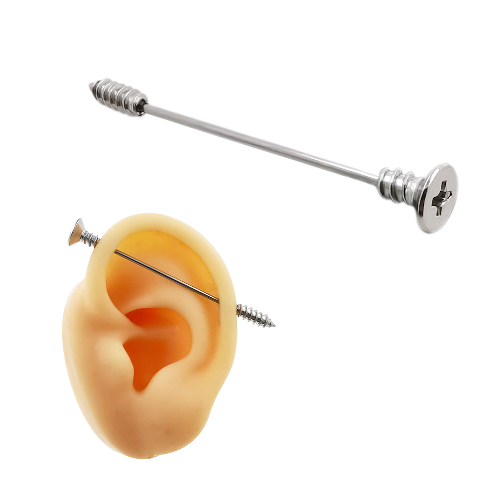 JHJT 16G Cool Industrial Piercing Barbell 316L Surgical Steel Screw Cartilage Earrings Piercing Body Jewelry for Men 38mm