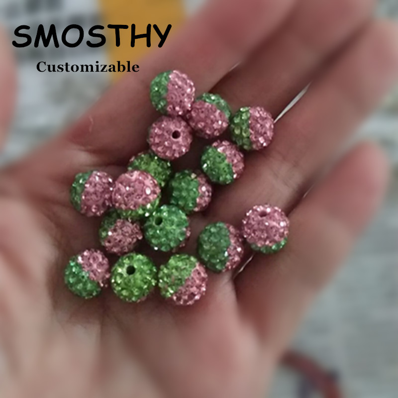 Bling Crystal Pink Green Pave Clay Spacer 10mm 12mm Women Sorority Greek Loose beads Bracelet Necklace Making OCB002,10pcs/lot