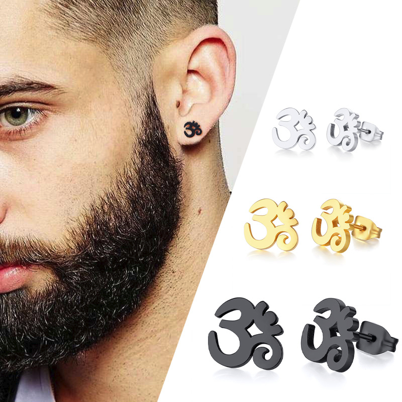 OM Simbolo AUM Stud Earring IN Acciaio IN Acciaio IN Insiore E Meditazione Degn…