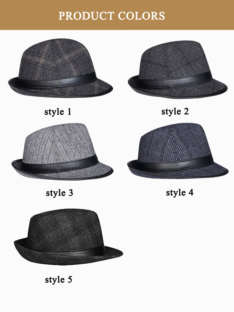 British Top Hat Fedora Caps For Men Male Genuine Leather Woolen Patchwork Jazz Gorras Gentleman Hip Pop Grid Sombrero Hombre