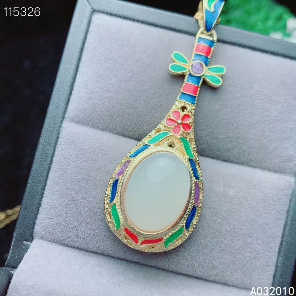 KJJEAXCMY Fine Jewelry 925 Sterling Silver Inlaid Natural White Jade Cloisonne Luxury Female New Pendant Necklace Support Test