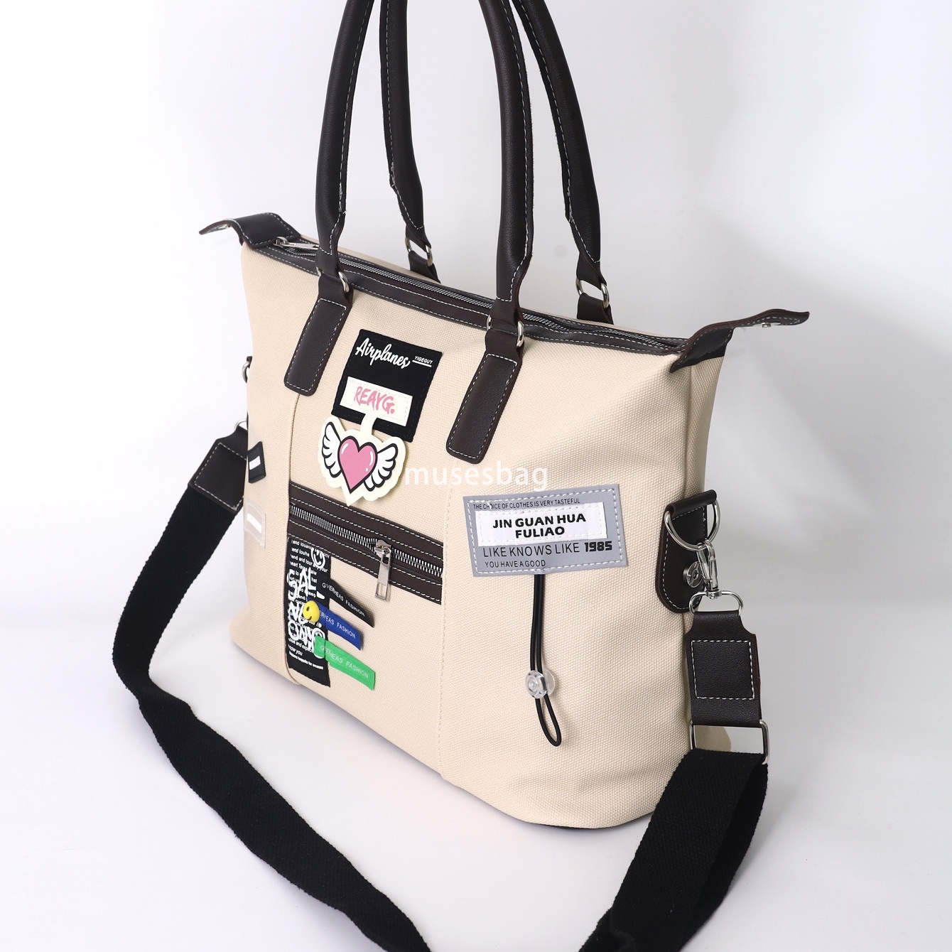 Street trendy women's bag with niche design new retro creative label bag casual commuting canvas crossbody bag tote backpack travel bag