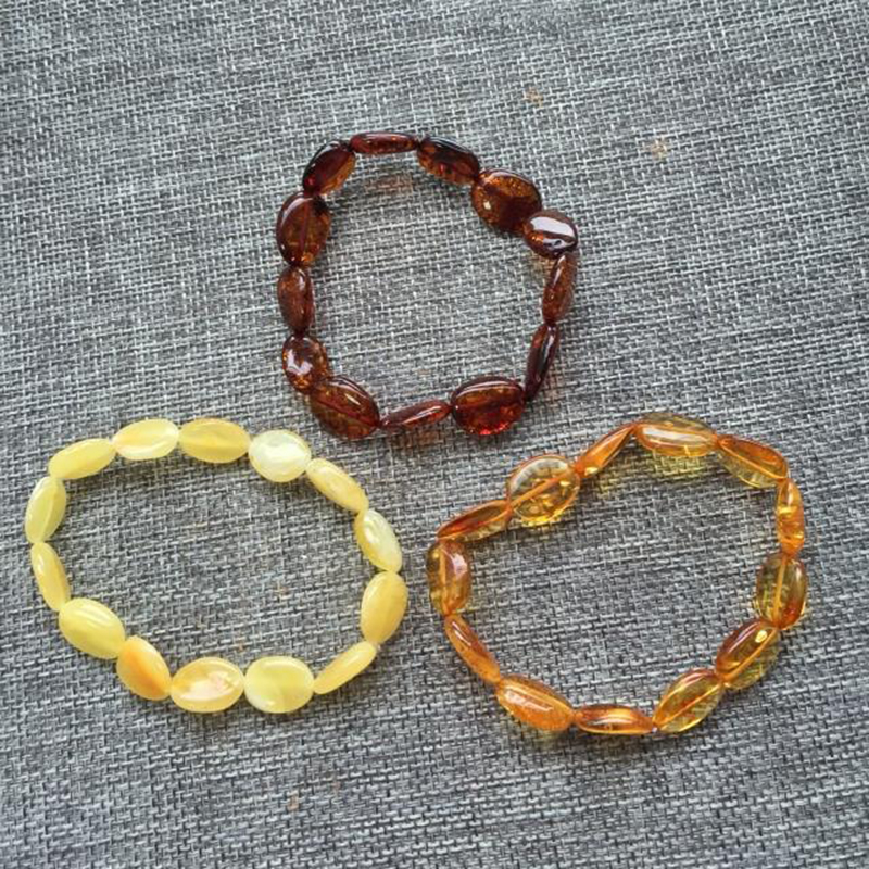HAOHUPO Natural RAW Amber Bracelet for Women Men Baltic Amber Jewelry Adult Gifts Elastic String Pulseras Natural Bead Bijoux