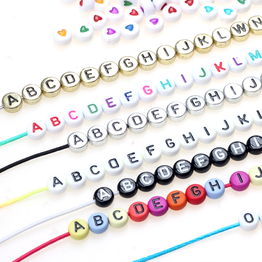 100/200/300PCS 4*7MM Letter Acrylic Beads Mixed Color Round Flat Alphabet Digital Loose Spacer For Jewelry Making Bracelet