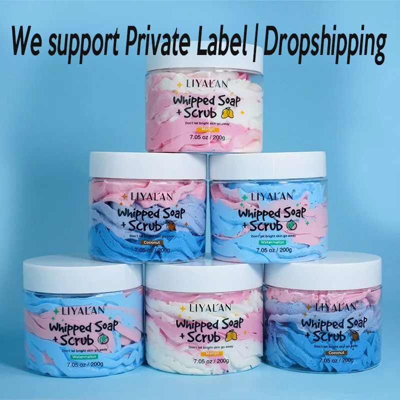Private Label Whipped Bath Soap Clean Moisturizing Handmade Body Wash Cream Foaming Shea Butter Rainbow Scrub 200g 240624