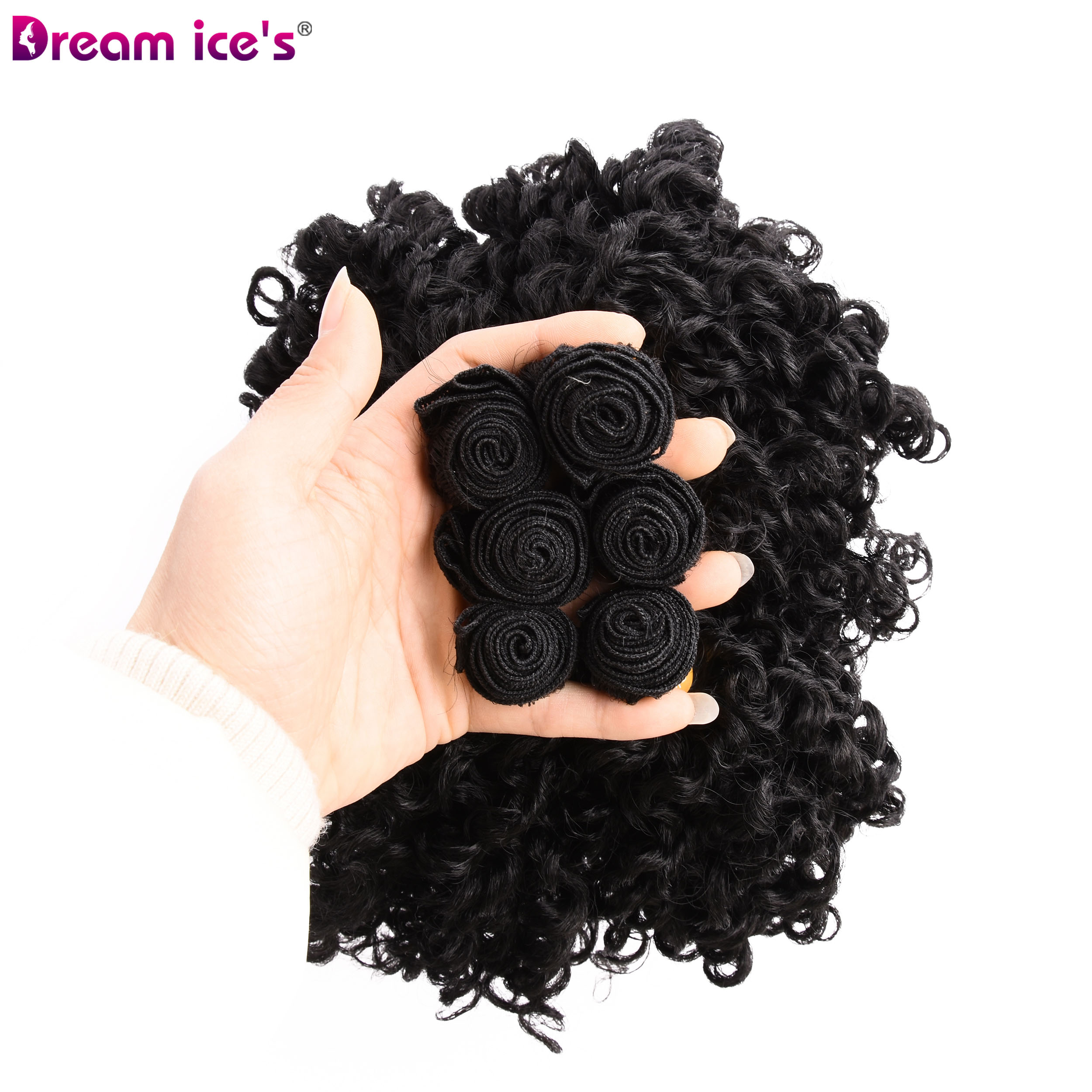Short Black Synthetic Afro Kinky Curly Bundles Extensions Nature Hair 6Pcs/Lot Weave Curls Fake Hair Fiber For Women Dream Ice's