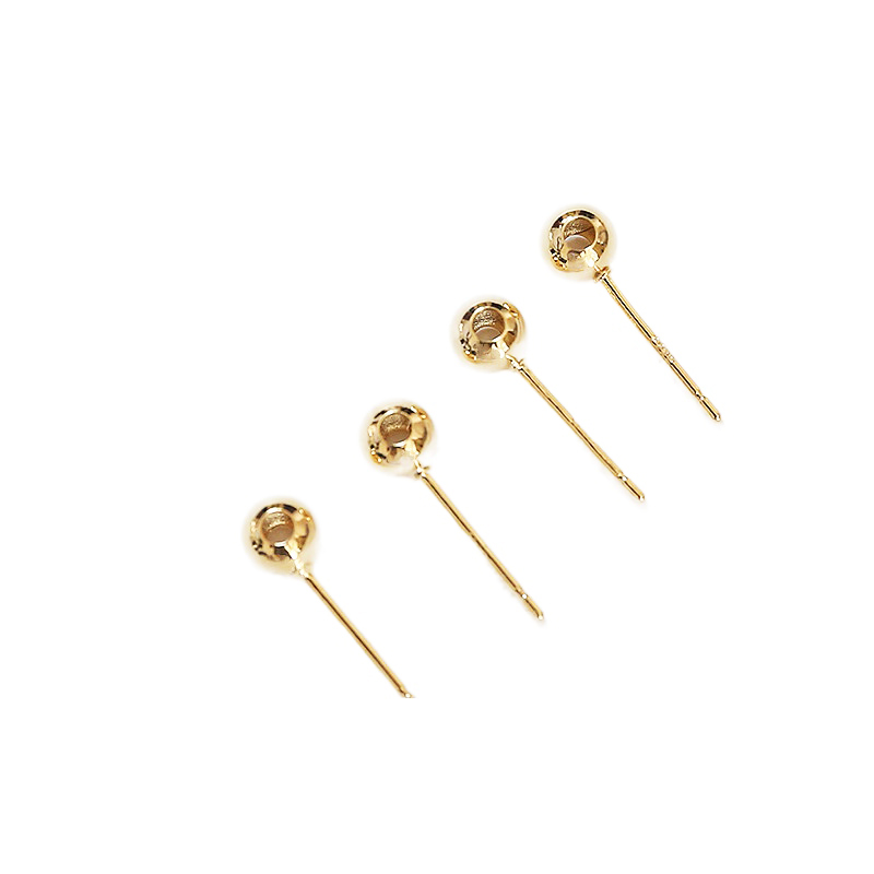 18K Gold Plated Round Bead pierceable stud S925 silver DIY earrings hair accessories material 10pcs