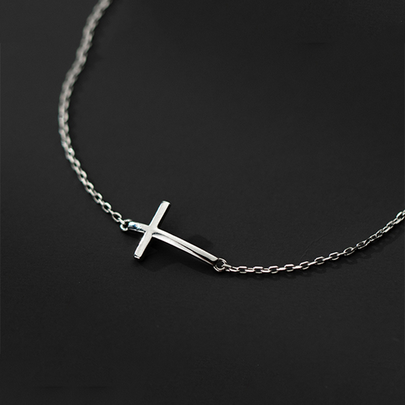 WOOZU 925 Sterling Silver Geometric Simple Gloss Cross Charm Bracelets For Women Personality Rock Party French Hip Hop Jewelry