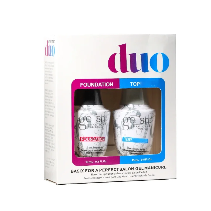 15ml 2pcs/Box Duo Base Coat Top Coat Set Soak Off Clear UV Gel Nail Polish Nail Art Semi-permanent Varnish