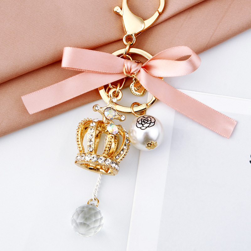 King Crown Keychain Pendant Charm Rhinestone Crystal For Handbag Purse Bag Carkey Gift Keyholder