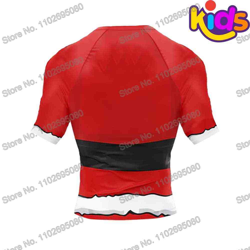 Kids Xmas Santa Claus Surf Clothing BJJ MMA Boys Santa Elf Rash Guard Diving T-Shirt Tight Swimwear Summer Beach Floatsuit Girls