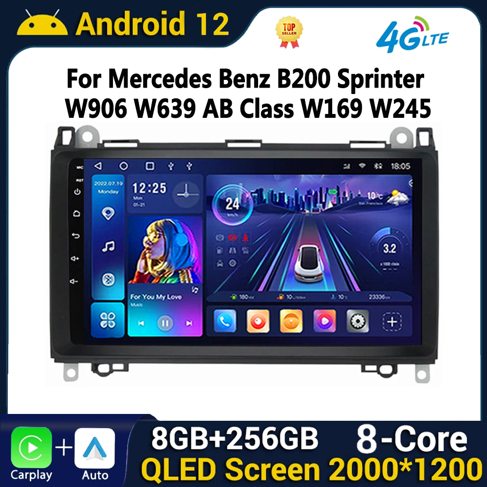 Android Auto Car Radio Carplay for Mercedes Benz B200 Sprinter W906 W639 AB Class W169 W245 Viano Vito GPS Navi 2 Din WIFI 4G