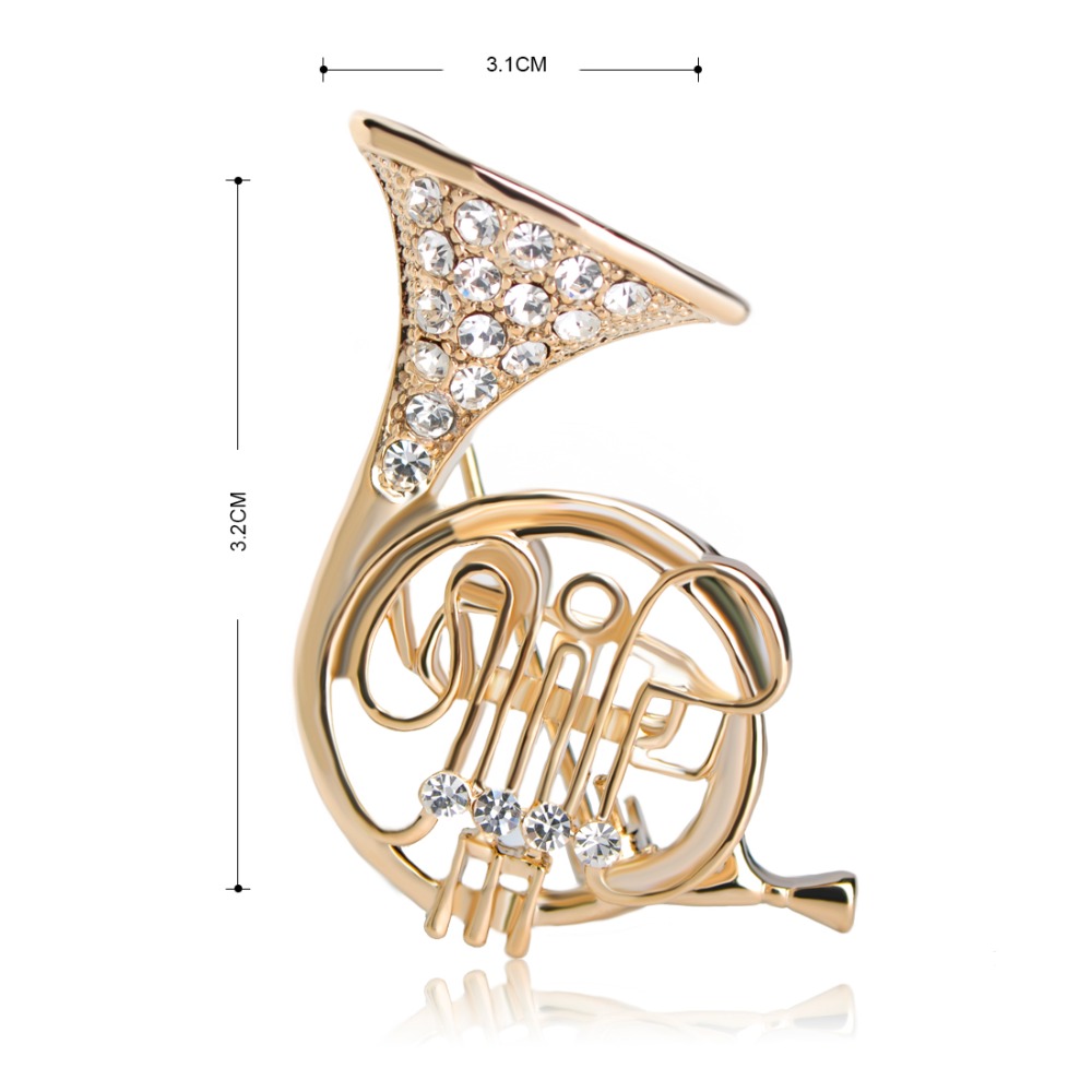 Funmor New Wedding Brooch Pins For Women French Horn Shape Hat Scarf Accessories Broach Musical Broche Mujer Suit Collar Clips