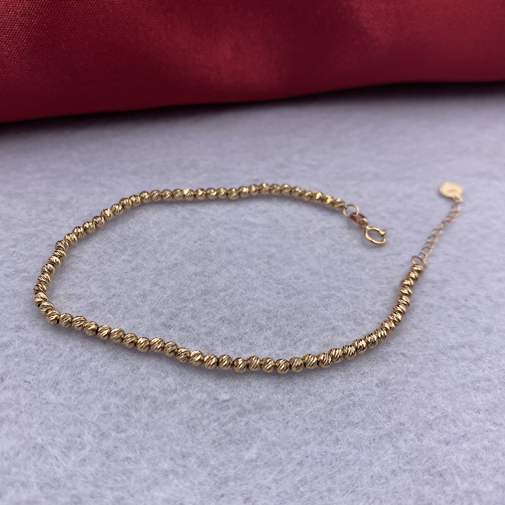 Sinya 18k Au750 Gold Laser Beads Strands Bracelet for Baby Kids Ladies Girls Women Length From 12cm to 22cm Bead Diameter 2.5mm