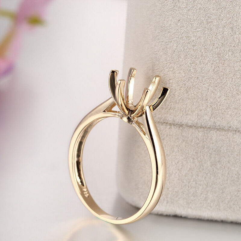 Solid 14K 10K Yellow Gold Solitaire Women Trendy Fine Jewelry Engagement Wedding Semi Mount Ring Setting Round Cut 7.75mm to 9mm