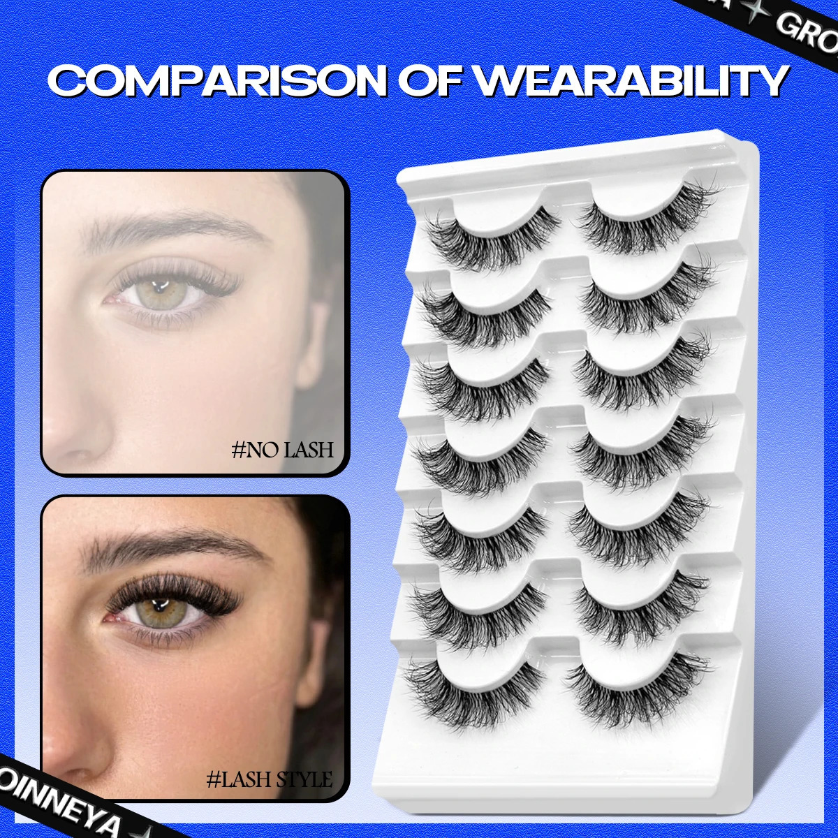 GROINNEYA Fluffy False Eyelashes 5/7 Pairs Natural Cat Eye Lashes Transparent stem Faux mink Lashes Thick Soft Curly Lashes 240624