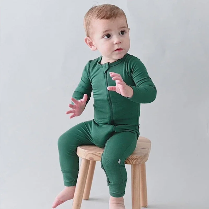 Baby Romper Bamboo Fiber Baby Boy Girl Clothes Newborn Zipper Footies Jumpsuit Solid Long-Sleeve Baby Clothing Pajamas 3 6 9 12M