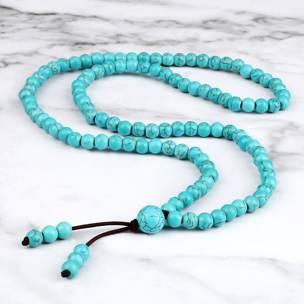 Men Beaded Necklace & Bracelet 108 Beads Tibetan Buddha Wrap Bracelets Women Handmade Blue Synthetic Turquoises Prayer Jewelry