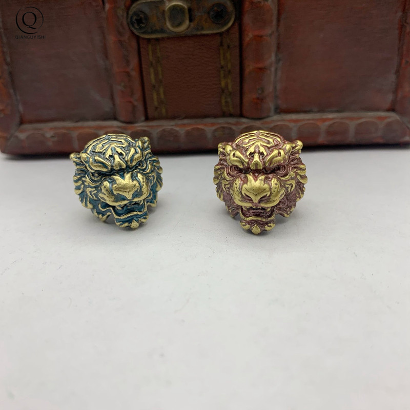 Animal Tiger Head Brass Umbrella Rope Beads DIY Knife Accessory Retro Keychain Pendant EDC Outdoor Survival Tool Lanyard Hanging
