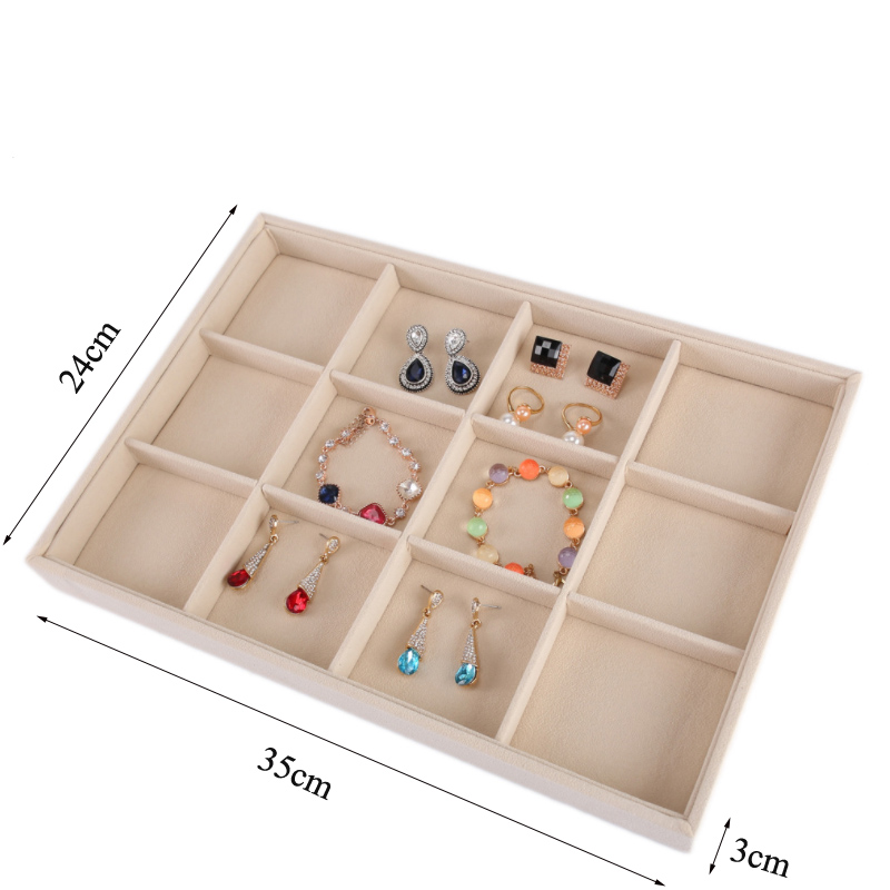 High Quality Beige Jewellery Storage Box Watch Holder Necklaces Rings Earrings Pendants Women Stand Series Velvet Jewelry Tray