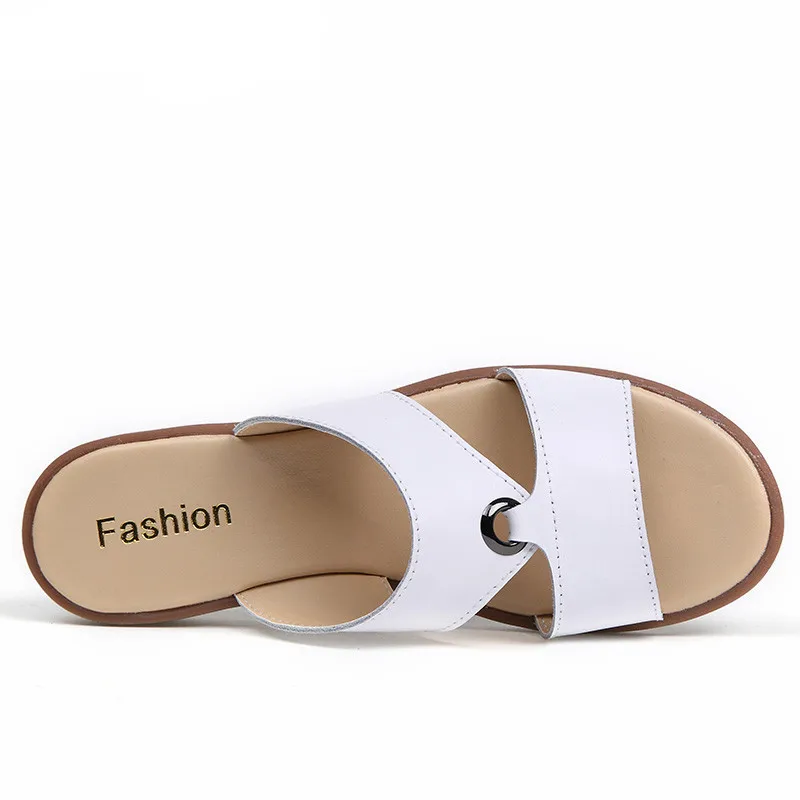 BEYARNE Casual Women's Sandals Real Cow Leather Flats Shoes Women Slip-On Summer Female Slides Leisure Beach Flip Flops