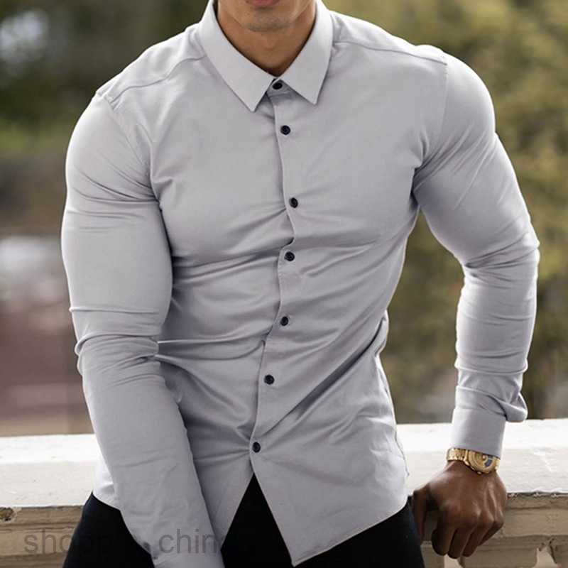 Men's Casual Shirts Muscle Fitness Brothers Men Business Shirt Iron Free Professional Work Summer Wrinkle resistant White Shirt Long Sleeve Shirt