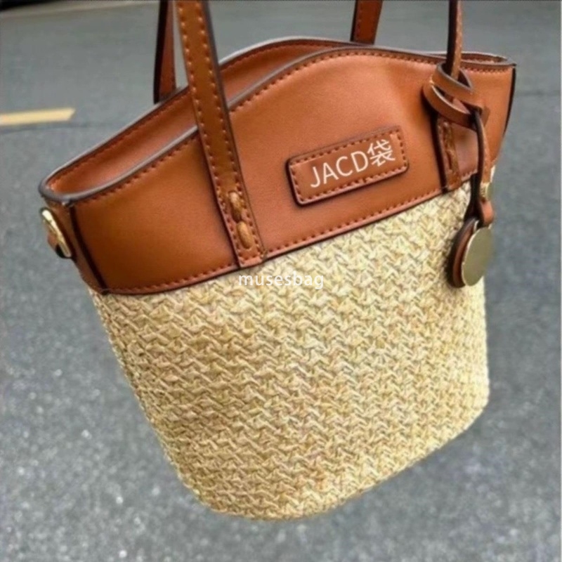 High quality women's fashionable and practical multi-functional grass woven beach bag splicing handbag niche design retro contrasting color bucke