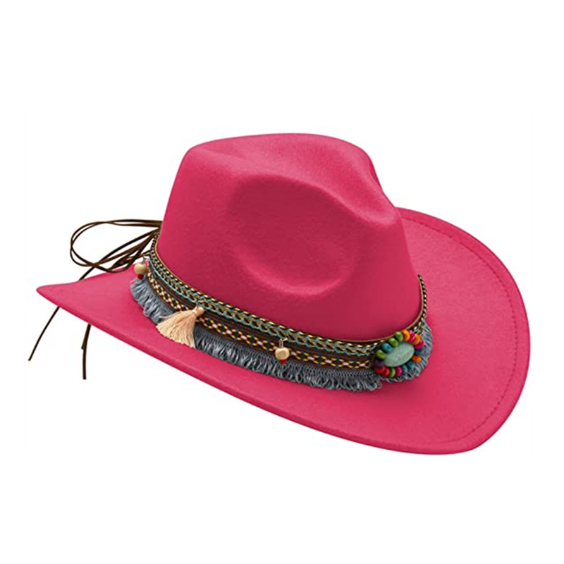 Men Felt Cowboy Hat Western Cowboy Hat with Tassel Belt and Bandanna Church Derby Cap Women wool Jazz Panama hat wholesale