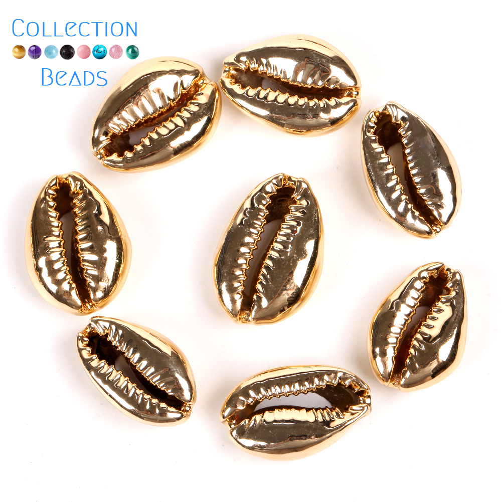 10-20mm Natural Gold Color Seashell Cowrie Conch Loose Spacer Beads Beach DIY for Jewelry Making Sea Shells Bracelet Necklace