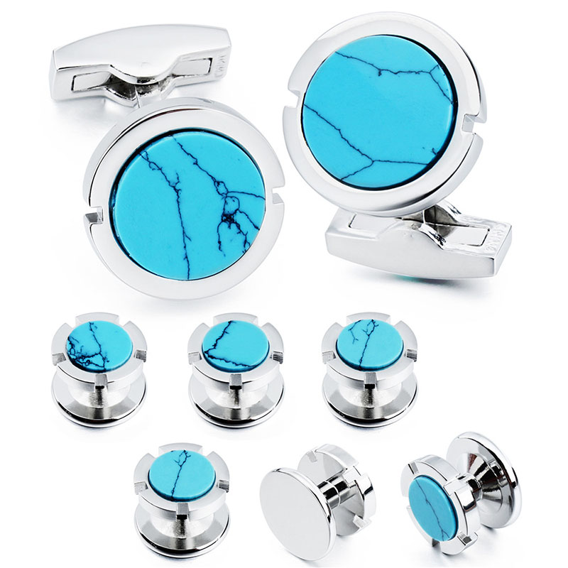 Mother of Pearl Natural Stone Cufflinks and Studs Set for men, Men's Tuxedo Shirt Studs Cufflinks Wedding Party Accessories gift