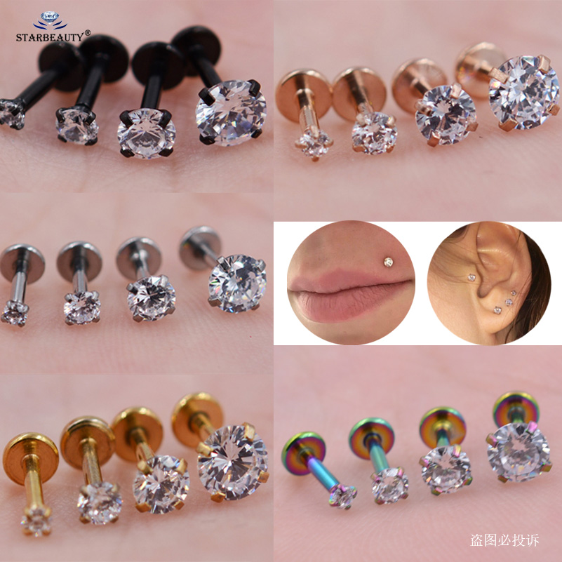 4 pcs / lot 1,2x8 mm Clear Round Gem Nose Piercing Labret Lip Helix Moucles d'oreilles Tragus Piercing Nariz Nose Ring Stud Ohrring Bijoux