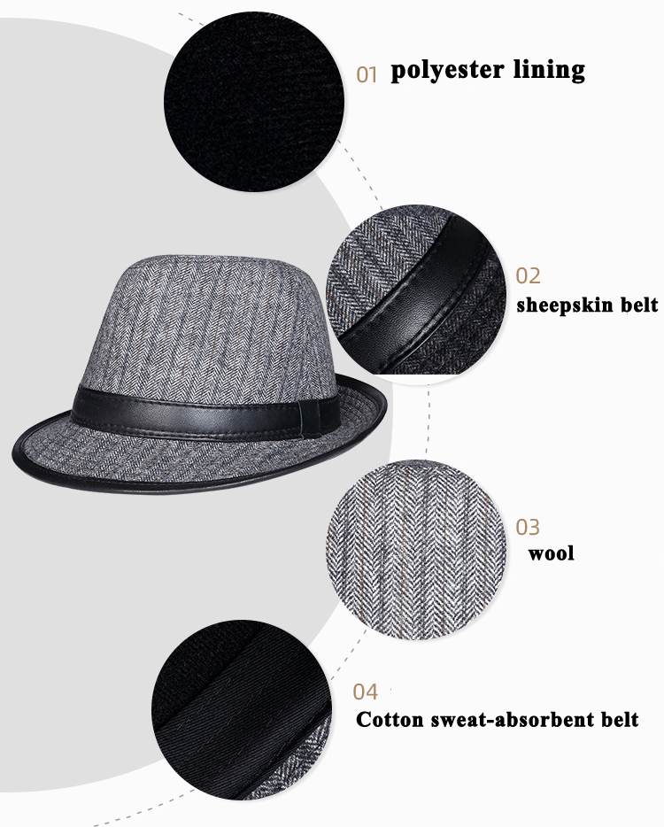 British Top Hat Fedora Caps For Men Male Genuine Leather Woolen Patchwork Jazz Gorras Gentleman Hip Pop Grid Sombrero Hombre